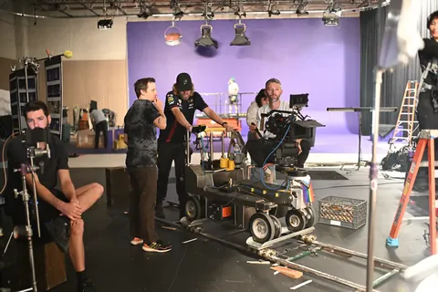 A camera dolly and lights on the DocuSign stage