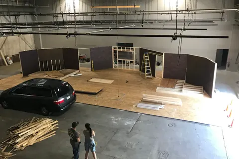 The Rebrickulous set going up in an empty warehouse